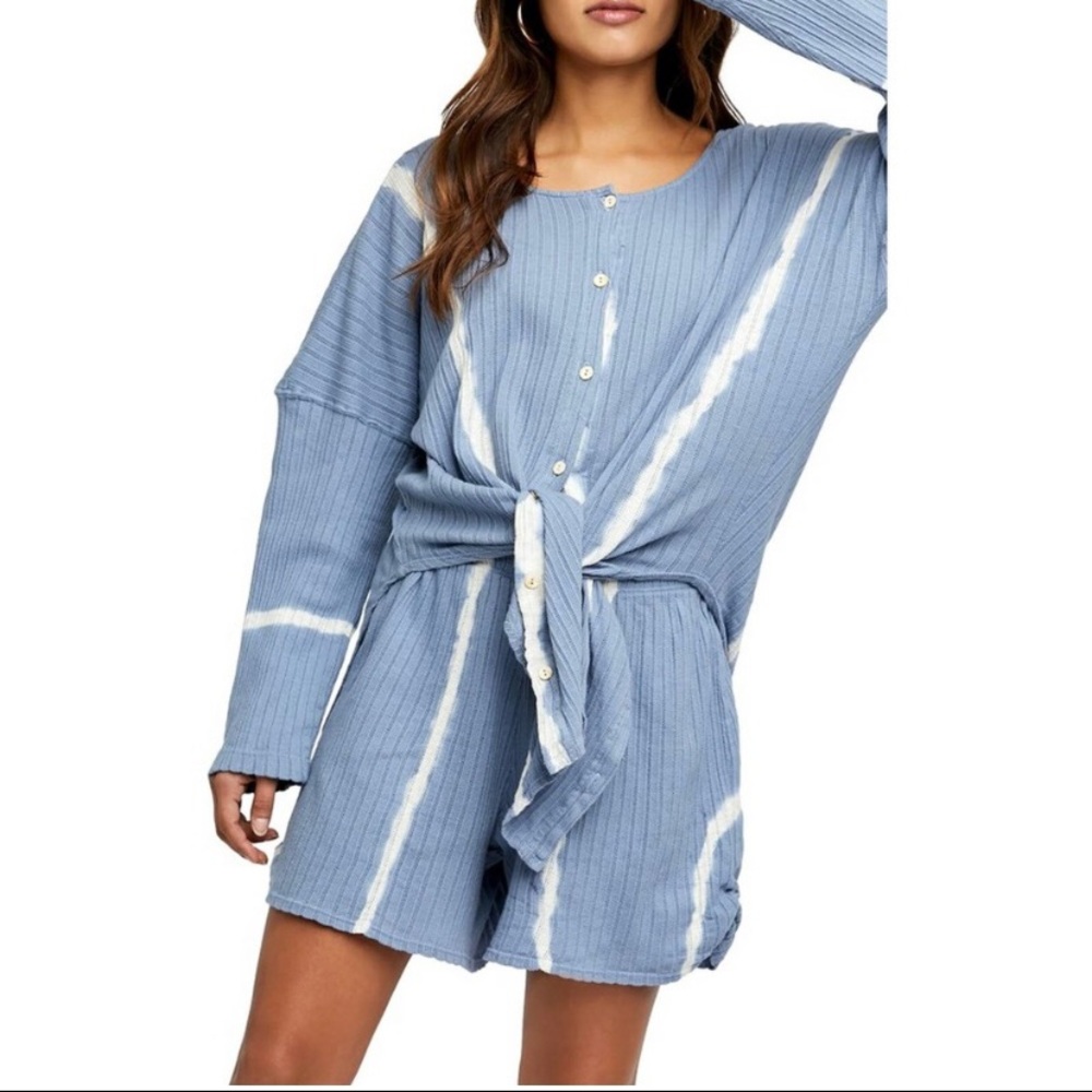 Free People Little Dream Tie Dye Blue Combo Pajamas Short Set Size Large